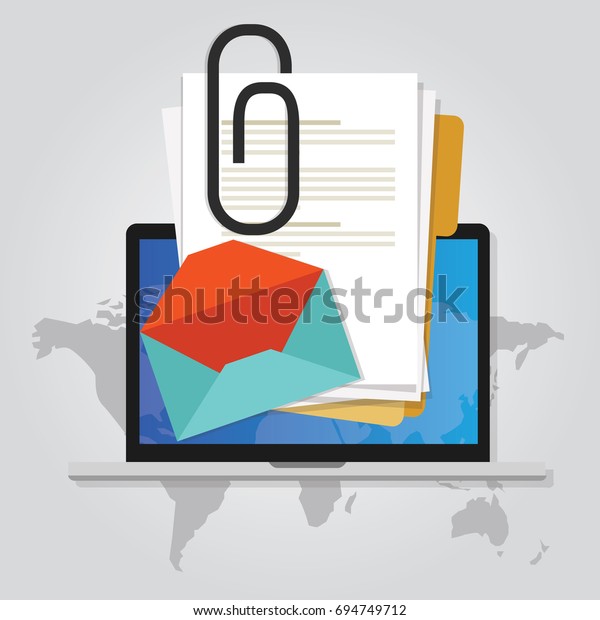 email attachment icon paper document clip above\
laptop screen and envelope\
