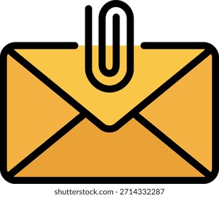 Icono de archivo adjunto de correo electrónico: sobre amarillo con clip