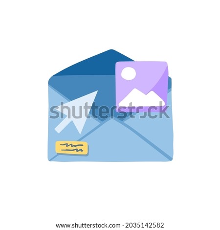 Email with attachment. Online Document Management. Attached file with image. Flat cartoon illustration isolated on white