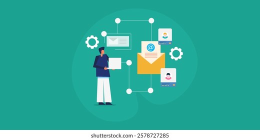 Email automation for business, Business workflow management software, Project management cloud application, Business automation software - vector illustration background with icons