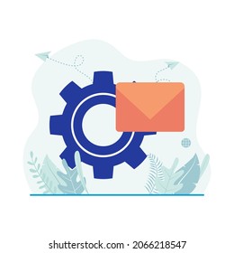 Email automation, digital marketing vector illustration. Gear and envelope icon. Flat design suitable for many purposes.