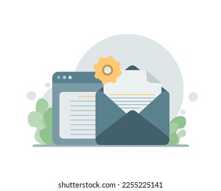 Email automation, digital marketing vector illustration. Gear and envelope icon. Vector illustration