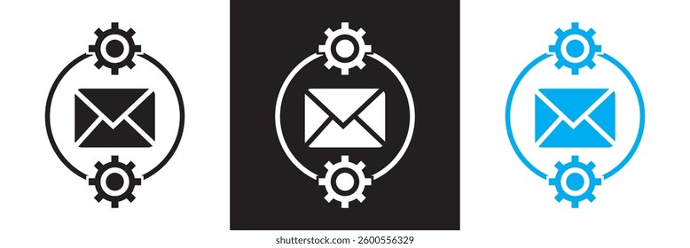 Email automation icon.  automating mail delivery icon. Vector illustration. isolated on white and black background. EPS 10