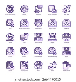 Paquete de iconos para tu Sitio web, móvil, presentación y diseño de logotipos. Email Automatización Línea de iconos de diseño de color básico. Ilustración gráfica de Vector y trazo editable.