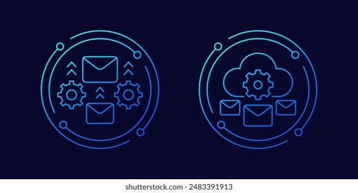 email automation icons, linear design