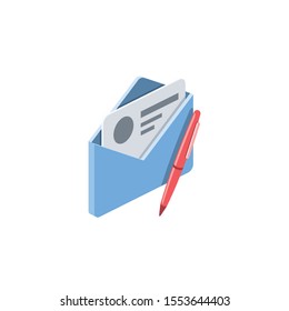 Email Ball pen. Vector 3d isometric, color web icon, new flat style. Creative illustration design, idea for infographics.