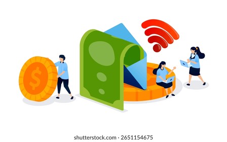 Email based financial notifications showing expense tracking, spending reports, and online finance updates connected to internet systems and smart alerts. Can be used for banner, mobile app, website