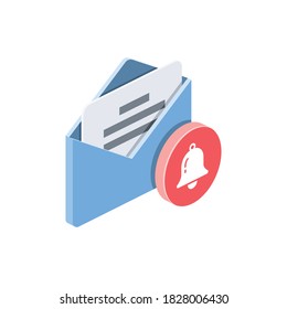 Email bell. Vector 3d isometric, color web icons set, new flat style. Creative illustration, idea for infographics.