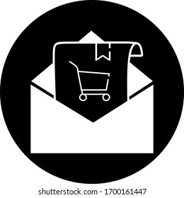 Email in black circle icon. Open envelope pictogram. Mail symbol, email and messaging, email marketing campaign for website design, mobile application, ui. Sending or receiving email working process.