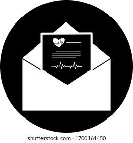 Correo electrónico en icono de círculo negro. Pictograma de sobre abierto. Símbolo de correo, correo electrónico y mensajería, campaña de marketing por correo electrónico para el diseño de sitios web, aplicación móvil, ui. Enviar o recibir el proceso de trabajo por correo electrónico.