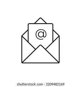 Email black icon. Open web envelope with letter and correspondence receiving and sending electronic information on online mailbox vector