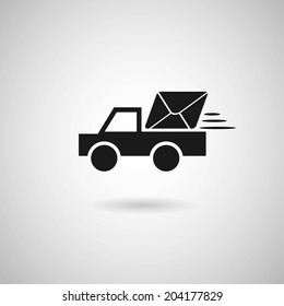 email black icon with shadow. technology background