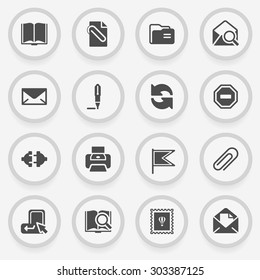 Email black icons on stickers. Flat design.