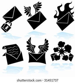 Email Black Set: Set of message icons representing different email options.