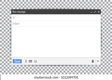 E-mail blank template internet mail frame interface for mail message on a transparent background.