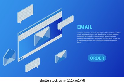 E-mail Blank Template Internet Mail Frame Interface For Mail Message. Isometric Email Inbox Electronic Communication. E-mail Marketing. Receiving Messages.