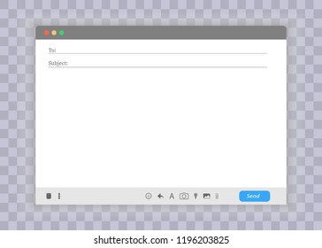 E-mail blank template internet mail frame interface for mail message. E-mail blank template internet mail frame interface for mail message. User interface web panel send. Vector illustration.