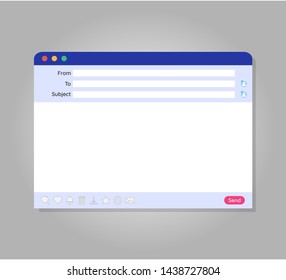 E-mail blank template internet mail frame interface for mail message. Illustration of form mail page, user interface web panel send