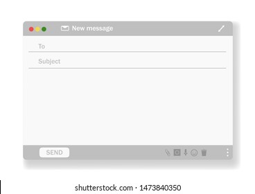 E-mail blank template internet mail frame interface for mail message. Vector