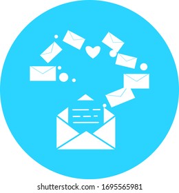 Email in blue circle icon. Open envelope pictogram. Mail symbol, email and messaging, email marketing campaign for website design, mobile application, ui. Sending or receiving email working process.