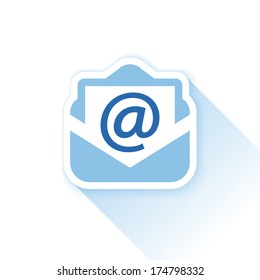 email blue icon with shadow. technology background