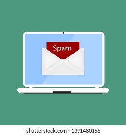 Email box hacking, spam warning. Vector Illustration