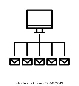 Email bulk sending icon from PC. Vector.