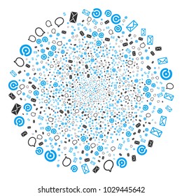 Email burst sphere. Object pattern created from random email design elements as burst circle. Vector illustration style is flat iconic symbols.