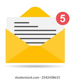 Sombra del icono del negocio del correo electrónico, señal plana del mensaje del cliente del Web, Ilustración vectorial del App del correo .