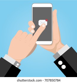Email business mobile phone notifications on smartphone with read and unread inbox messages, concept of mail on cellphone