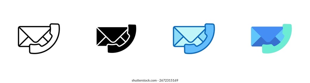 Vetor de design de folha de ícone de vários estilos de email e chamada - Envelope mesclado com fone, representando métodos de comunicação duplos: email e telefone