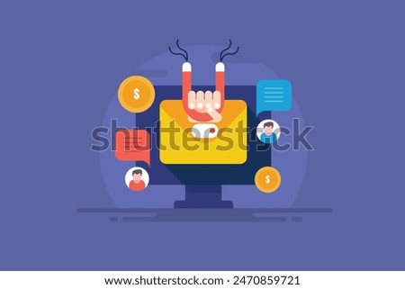 Email campaign attracting more customers, Customer retention strategy, Email marketing for more subscribers - vector illustration with icons