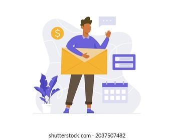 Email campaign concept illustration. Marketing using email, Subscription mail newsletter. Vector in a flat style