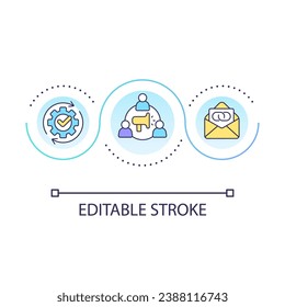 Email campaign for creating customer loyalty loop concept icon. Promoting brand automatically abstract idea thin line illustration. Isolated outline drawing. Editable stroke. Arial font used