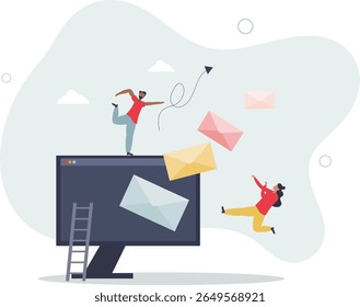 Email campaign as digital letter sending with offers .Online communication service for ads, commercials and advertisement messages. character life .