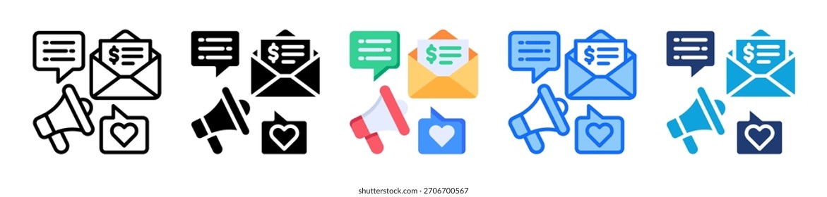 Conjunto de iconos de campaña de correo electrónico Ilustración vectorial de Colección de estilos múltiples