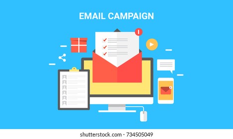 Email Campaign, Marketing, Digital, Newsletter, List Flat Vector Banner With Icons