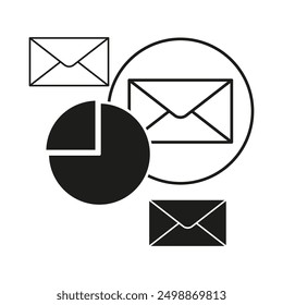 Email and chart icons. Circular outlines. Communication vector. Simple black.