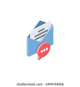 Email chat. Vector 3d isometric, color web icons set, new flat style. Creative illustration design, idea for infographics.