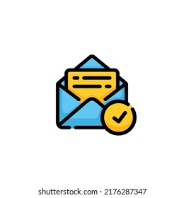 Email check mark icon. Message check mark icon