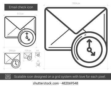 Email check vector line icon isolated on white background. Email check line icon for infographic, website or app. Scalable icon designed on a grid system.