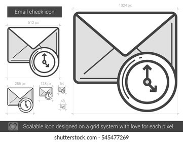 Email check vector line icon isolated on white background. Email check line icon for infographic, website or app. Scalable icon designed on a grid system.