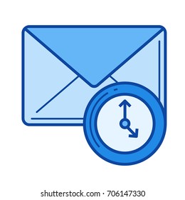 E-Mail-Prüfung, Vektorsymbol einzeln auf weißem Hintergrund. E-Mail-Checkline-Symbol für Infografik, Website oder App. Blaues Symbol für ein Gittersystem.