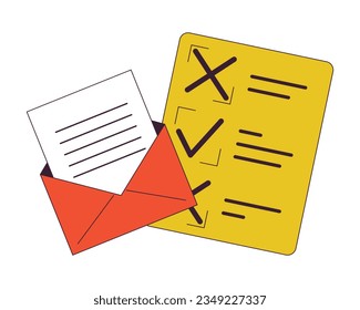 Email and checklist flat line color isolated vector objects. Paperwork. Editable clip art image on white background. Simple outline cartoon spot illustration for web design