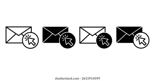 Email Click Icons Black and White Envelope Symbols with Cursor Vector Design