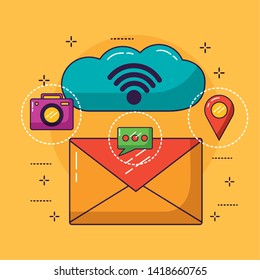 email cloud computing message wifi free connection vector illustration