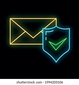 Email cloud global internet icon neon glow style, data send web message computer technology outline flat vector illustration, isolated on white. Concept remote server information webmail agent.