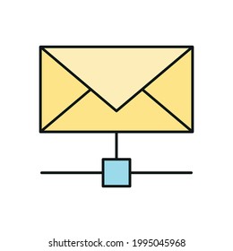 Email cloud global internet icon, remote send web message computer technology, data outline flat vector illustration, isolated on white. Concept remote server data retrieval, webmail agent.