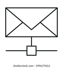Email cloud global internet icon, remote send web message computer technology, data outline flat vector illustration, isolated on white. Concept remote server data retrieval, webmail agent.