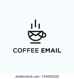 email coffee logo design with coffee cup and envelope vector illustration on white background